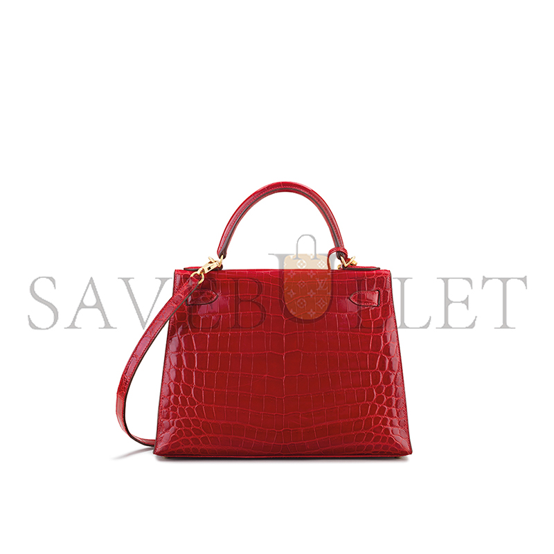 HERMÈS MASTER SHINY CHINESE RED ALLIGATOR KELLY 28 WITH GOLD HARDWARE (28*22*10cm) 